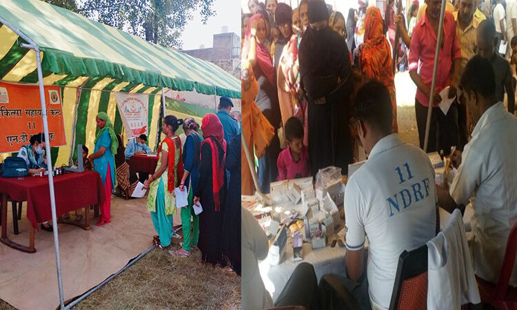 गरीबों के इलाज के लिए एनडीआरएफ द्वारा लगाया गया  निःशुल्क चिकित्सा शिविर