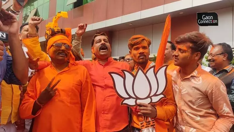 Uttar Pradesh election results: Massive celebrations at BJP office in Lucknow as ruling party set to return to power