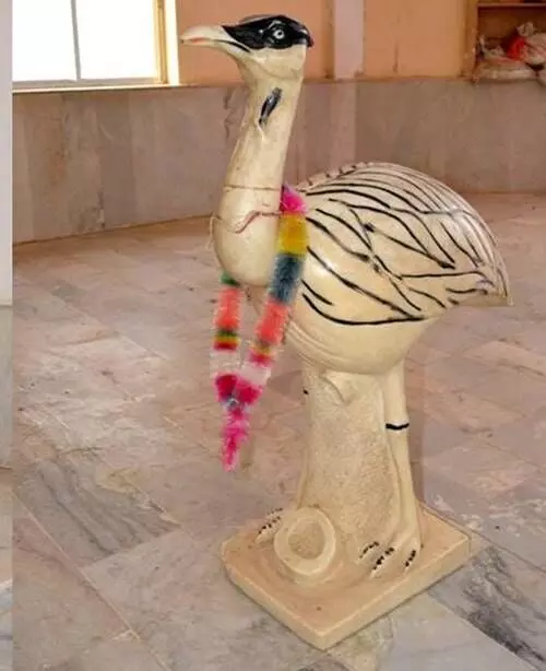 Statue of a Great Indian bustard in a temple in Jaisalmer. Photo: Facebook/Sumit Dookia