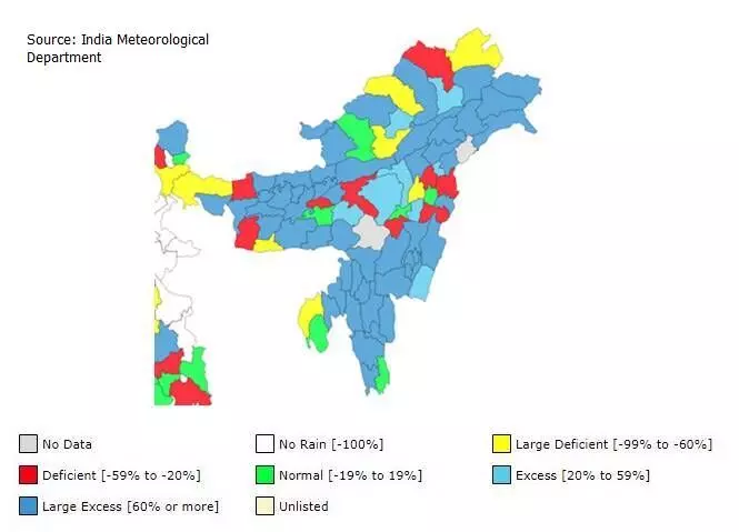 An overwhelming majority of districts in the northeast have witnessed 'large excess' rainfall — the highest classification for rainfall by the IMD.