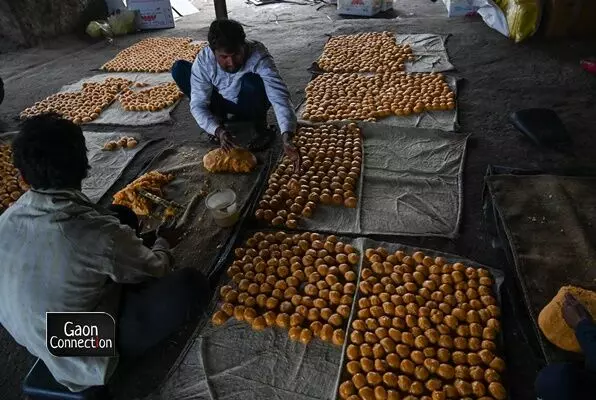 The jaggery balls are packed and are ready for supplying it to the wholesale markets. The jaggery balls are packed and are ready for supplying it to the wholesale markets.