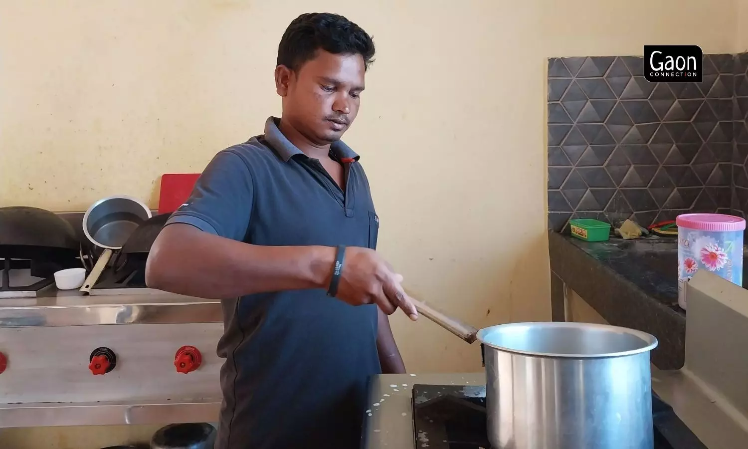 Panchuram Mandavi cycles from his village to the resort and is happy at his job. Panchuram Mandavi cycles from his village to the resort and is happy at his job.