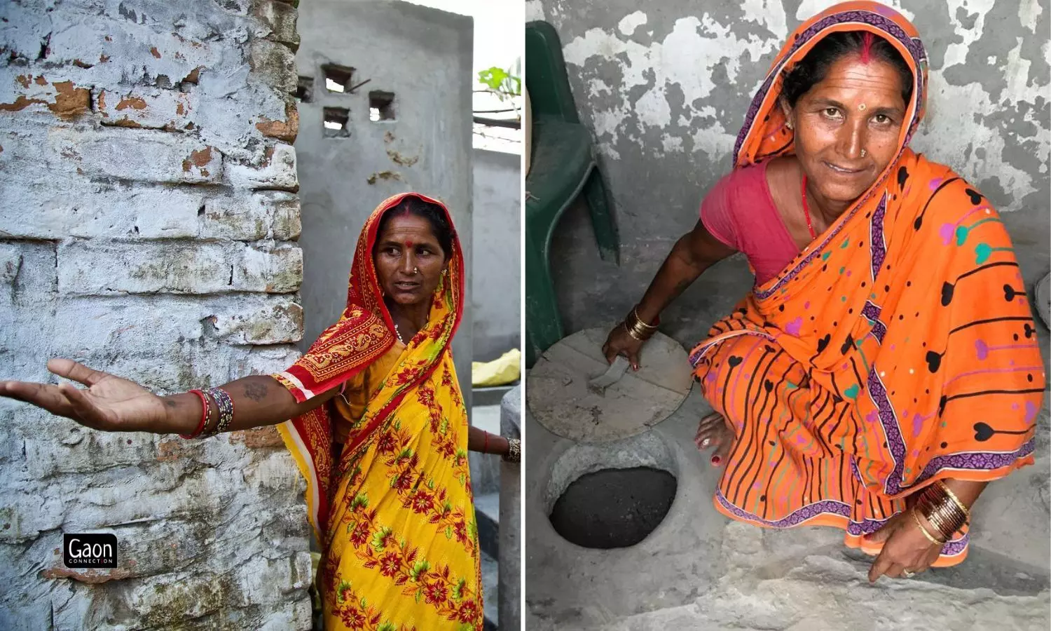 Left: Chhathi Devi was the first woman to undertake construction of Phaydemand Shauchalay in Naya Tola Bhishambharpur village in 2016.Right: Chhathi Devi showing her toilet in 2023, still functional — spic and span with no odour. Left: Chhathi Devi was the first woman to undertake construction of Phaydemand Shauchalay in Naya Tola Bhishambharpur village in 2016.Right: Chhathi Devi showing her toilet in 2023, still functional — spic and span with no odour.