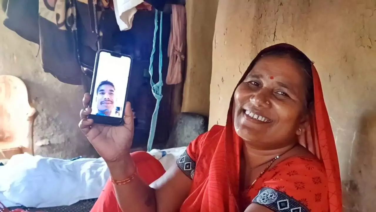 Ram Baboos mother Meena Devi talking to her son as he called her on a video call from Chinas Hangzhou. Ram Baboos mother Meena Devi talking to her son as he called her on a video call from Chinas Hangzhou.