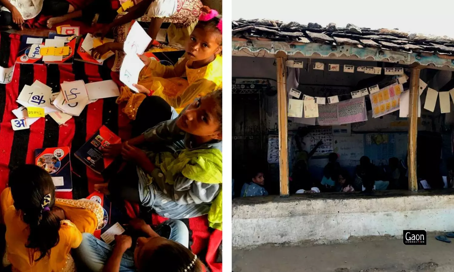The children between the ages of 4 & 14 were busy forming words in Hindi using akshars or letters written on sheets of papers. The children between the ages of 4 & 14 were busy forming words in Hindi using akshars or letters written on sheets of papers.