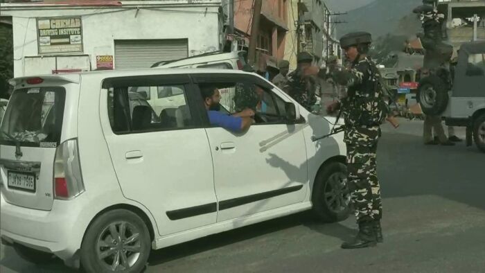 Security was tightened in Srinagar in view of  imposition of Section 144 from Sunday midnight. Pic: ANI 